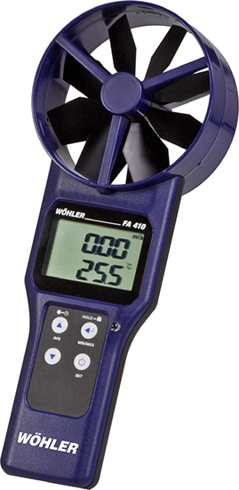 Flügelradanemometer zur Messung von Luftströmungen inkl. Temperatur und Luftfeuchte